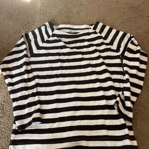 LOFT Brown and White Striped Long Sleeve Top